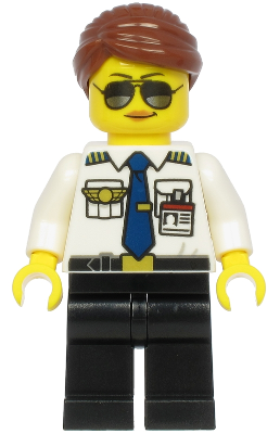 Pilot - Female, Reddish Brown Hair, White Shirt with Dark Blue Tie, Black Legs (cty1189)