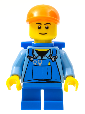 Overalls with Tools in Pocket Blue, Orange Short Bill Cap, Blue Short Legs, D-Basket, Black Eyebrows (cty0214a)