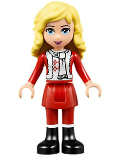 Friends Ewa - Red Skirt and Black Boots, Red and White Holiday Top with Scarf (frnd0089)