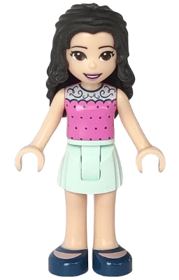 Friends Emma - Dark Pink Top with Dots, Light Aqua Skirt, Dark Blue Shoes (frnd0270)