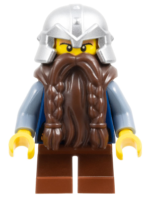 Fantasy Era - Dwarf, Dark Brown Beard, Metallic Silver Helmet with Studded Bands, Sand Blue Arms (cas393)