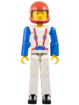 Technic Figure White Legs, White Torso with Red Harness, Blue Arms, Red Helmet, Trans-Clear Visor (tech041a)
