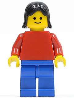 Plain Red Torso with Red Arms, Blue Legs, Black Female Hair (pln001)