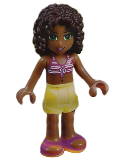 Friends Andrea - Bright Light Yellow Shorts, Magenta and White Striped Bikini Top (frnd0087)