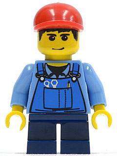 Overalls with Tools in Pocket Blue, Red Short Bill Cap, Dark Blue Short Legs (twn088)