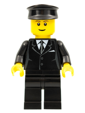 Suit Black, Black Police Hat, Brown Eyebrows, Thin Grin (cty0145)