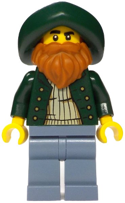 Merchant Boat Captain - Male, Dark Green Open Jacket, Sand Blue Legs, Dark Green Hat, Dark Orange Beard (bdp207)