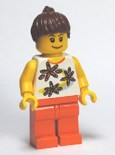 Yellow Flowers - Reddish Brown Ponytail Hair, Orange Legs (twn126)