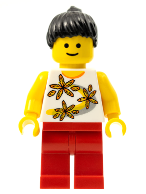Yellow Flowers - Black Ponytail Hair, Red Legs (twn082)