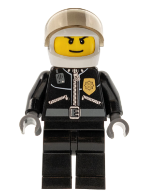Police - City Leather Jacket with Gold Badge, White Helmet, Trans-Brown Visor, Wide Smile (cty0131)