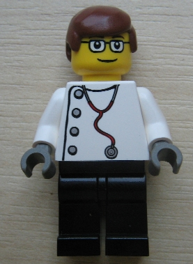 Doctor - Stethoscope with 4 Side Buttons, Black Legs, Glasses, Reddish Brown Male Hair (doc028)