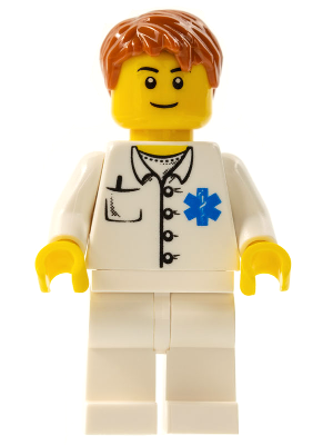 Doctor - EMT Star of Life Button Shirt, White Legs, Dark Orange Short Tousled Hair, Black Eyebrows (doc035a)