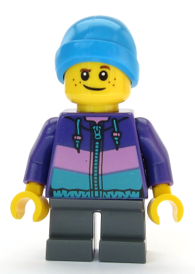 Boy - Dark Purple Jacket, Dark Bluish Gray Short Legs, Dark Azure Beanie (cty1081)