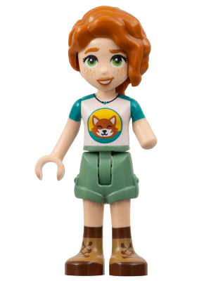 Friends Autumn - Dark Turquoise and White Top with Fox, Sand Green Shorts, Nougat and Reddish Brown Boots (frnd0584)