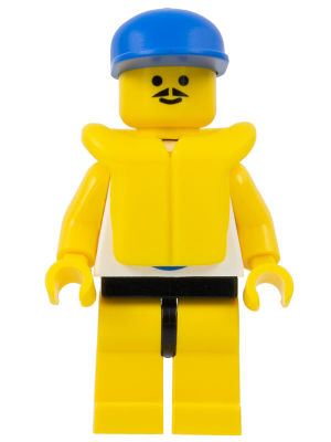 Surfboard on Ocean - Yellow Legs, Blue Cap, Life Jacket (par051)