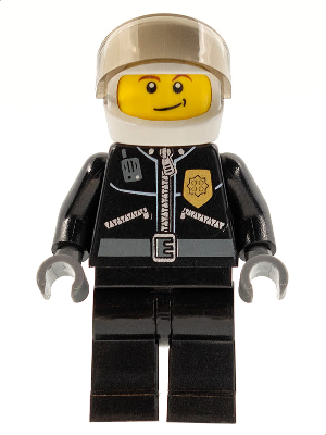 Police - City Leather Jacket with Gold Badge and 'POLICE' on Back, White Helmet, Trans-Brown Visor, Crooked Smile (cty0393)