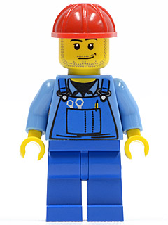 Overalls with Tools in Pocket Blue, Red Construction Helmet, Smirk and Stubble Beard (cty0104)