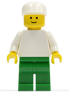 Plain White Torso with White Arms, Green Legs, White Cap, Standard Grin (pln111)