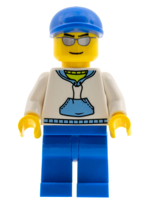 White Hoodie with Medium Blue Pocket, Blue Legs, Blue Short Bill Cap (cty0234)