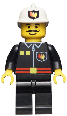 Fire - Flame Badge and 2 Buttons, Black Legs, White Fire Helmet with Fire Logo (firec009)