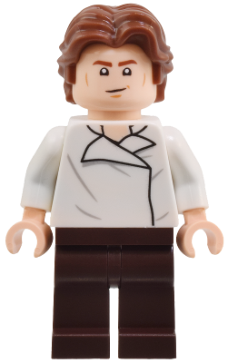 Han Solo - White Shirt with Wrinkles on Front and Back, Dark Brown Legs, Wavy Hair (sw1371)
