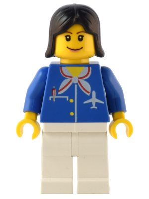 Airport - Blue with Scarf, Black Female Hair, Wide Smile and Eyebrows (air021)