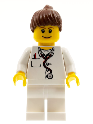 Doctor - Lab Coat, Stethoscope and Thermometer, White Legs, Reddish Brown Female Ponytail Hair (doc033)