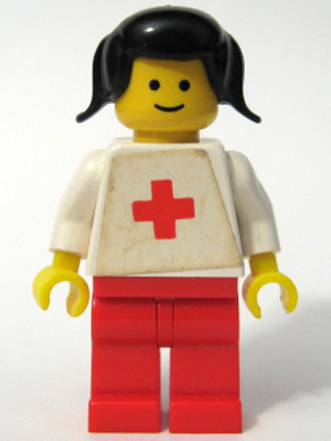 Doctor - Plain White with Red Cross Torso Sticker, Red Legs, Black Pigtails Hair (doc013s)