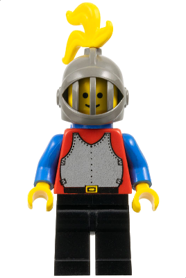 Breastplate - Red with Blue Arms, Black Legs, Dark Gray Grille Helmet, Yellow Plume, Blue Plastic Cape (cas195)