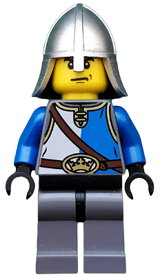Castle - King's Knight Blue and White with Chest Strap and Crown Belt, Helmet with Neck Protector, Angry Eyebrows and Scowl (cas521)