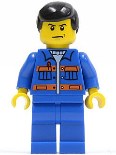 Blue Jacket with Pockets and Orange Stripes, Blue Legs, Black Male Hair (cty0139)