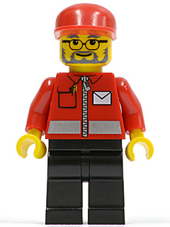 Post Office White Envelope and Stripe, Black Legs, Red Cap, Beard and Glasses (post006)