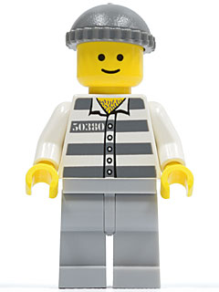 Police - Jail Prisoner 50380 Prison Stripes, Light Bluish Gray Legs, Dark Bluish Gray Knit Cap (cty0028)