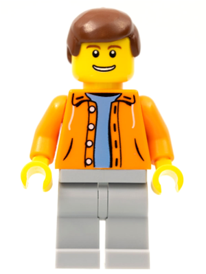 Orange Jacket with Hood over Light Blue Sweater, Light Bluish Gray Legs, Reddish Brown Male Hair (cty0314)