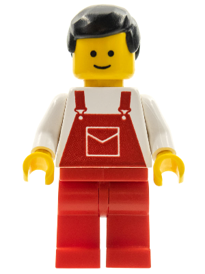 Overalls Red with Pocket, Red Legs, Black Male Hair (ovr010)