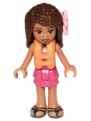Friends Andrea - Dark Turquoise Halter Top, Magenta Skirt, Orange Life Jacket, Bright Pink Flower (frnd0505)