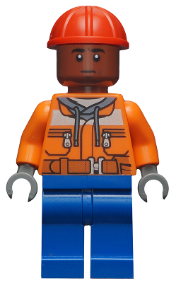 Dock Worker - Male, Orange Safety Jacket, Reflective Stripe, Sand Blue Hoodie, Blue Legs, Red Construction Helmet, Reddish Brown Head (sh0547)
