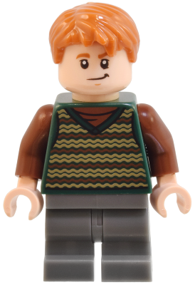 Fred Weasley - Dark Green Striped Sweater Vest, Dark Bluish Gray Medium Legs (hp515)