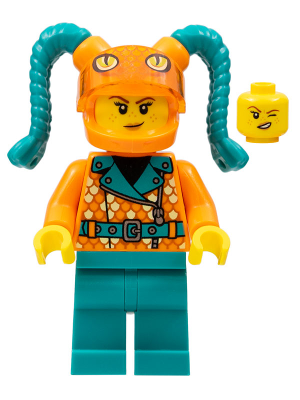 Stuntz Driver - Female, Orange Coat with Scales, Dark Turquoise Legs, Orange Helmet with Tassels, Snake Visor (cty1456)