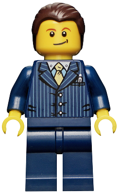 Businessman Pinstripe Jacket and Gold Tie, Dark Blue Legs, Dark Brown Hair, Crooked Smile (cty0460)