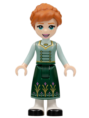 Anna - Dark Green Skirt with Flowers, Sand Green Vest, Light Aqua Sleeves (dp160)