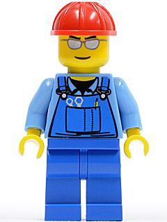 Overalls with Tools in Pocket Blue, Red Construction Helmet, Silver Sunglasses (cty0029)