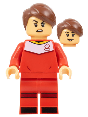 Soccer Player, Female, Red Uniform, Medium Tan Skin, Reddish Brown Smooth Parted Hair (idea125)