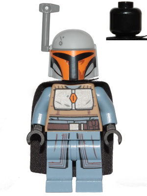 Mandalorian Tribe Warrior (Amot Tenau) - Female, Black Cape, Light Bluish Gray Helmet with Antenna / Rangefinder (sw1077)