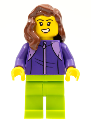 LEGOLAND Park Female with Reddish Brown Mid-Length Hair, Dark Purple Tracksuit, Lime Legs (LLP020)