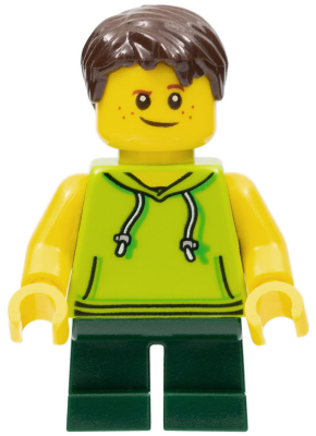 LEGOLAND Park Boy with Dark Brown Hair, Lime Sleeveless Hoodie, Dark Green Short Legs (LLP023)