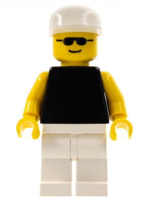 Plain Black Torso with Yellow Arms, White Legs, White Cap, Sunglasses (pln041)