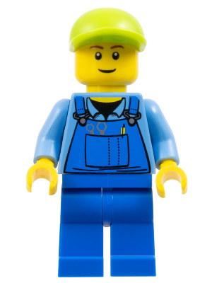 Man - Blue Overalls, Lime Cap (edu012)