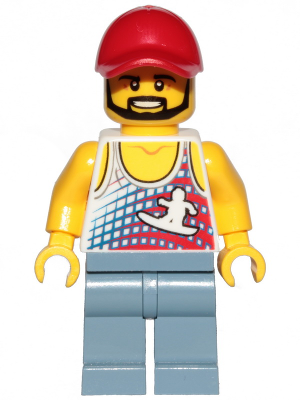 Skater - Tank Top with Surfer Silhouette, Sand Blue Legs, Red Cap, Black Angular Beard (cty1238)