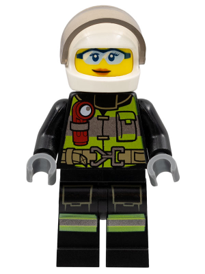 Fire - Reflective Stripes with Utility Belt and Flashlight, White Helmet, Trans-Brown Visor, Safety Glasses, Dark Orange Lips Closed Mouth Smile (cty1355)
